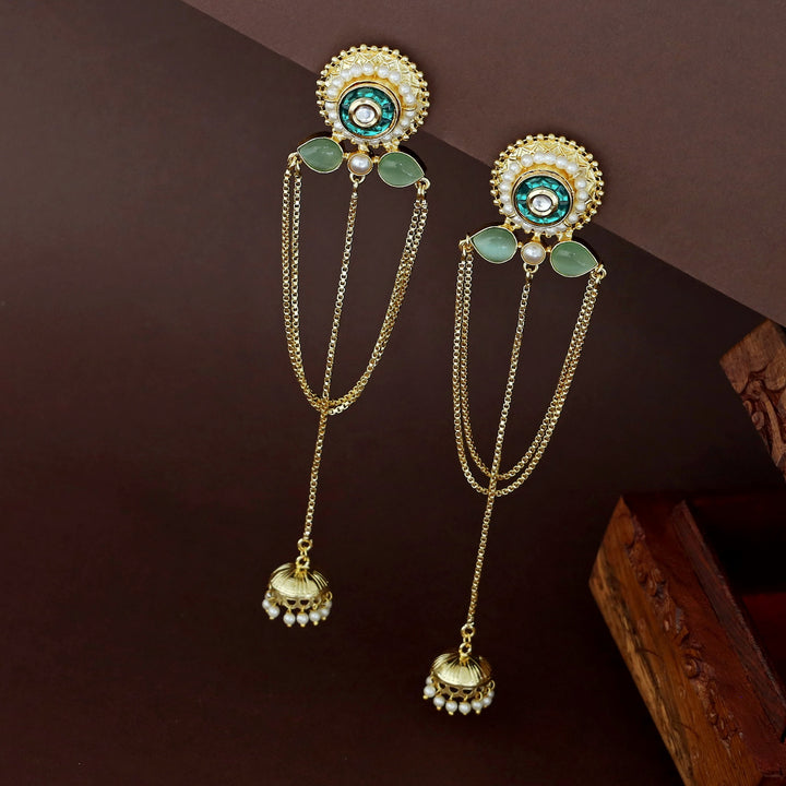 Golden Circle Pearl Glossy Hanging Kashmiri Jhumka