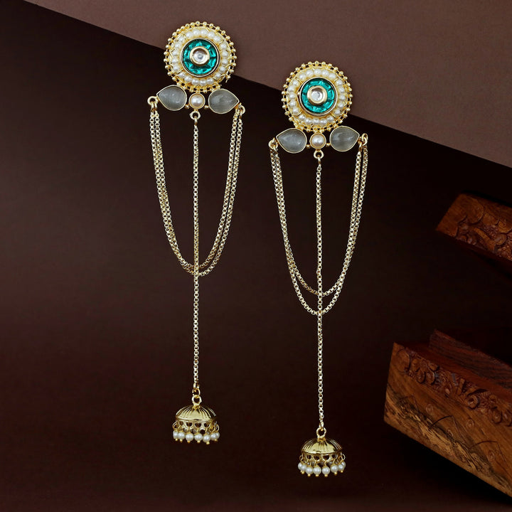 Golden Circle Pearl Glossy Hanging Kashmiri Jhumka