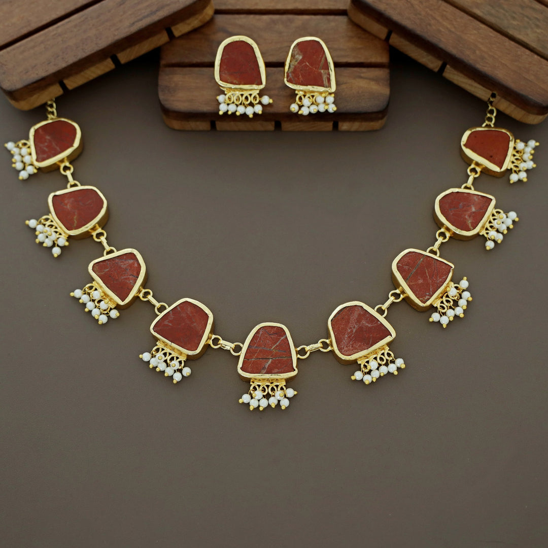 Alessandria Raw Stone Pearl Short Neckpiece With Earring