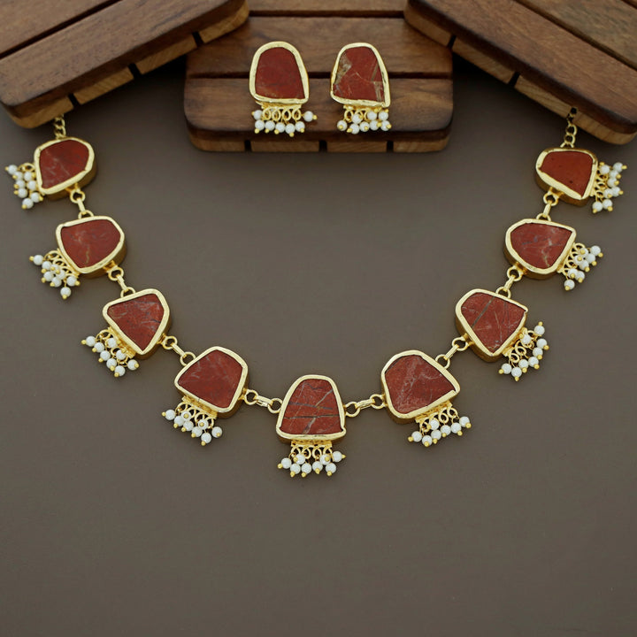 Alessandria Raw Stone Pearl Short Neckpiece With Earring