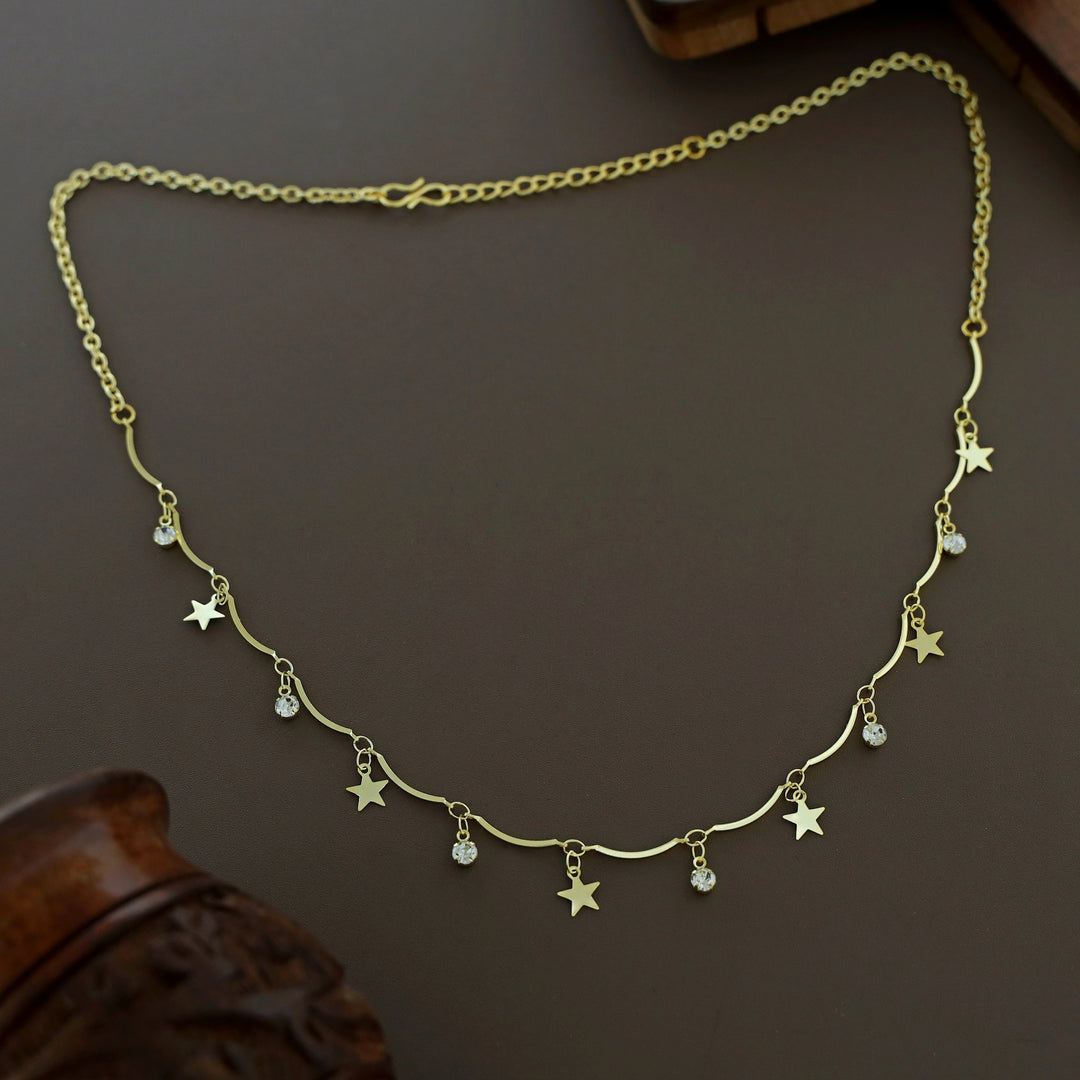 Golden Stick Hanging Star Glossy Stone Neckpiece