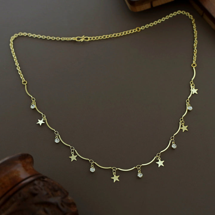 Golden Stick Hanging Star Glossy Stone Neckpiece