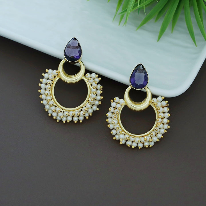 Drop Golden Moon Cluster Pearl Earring