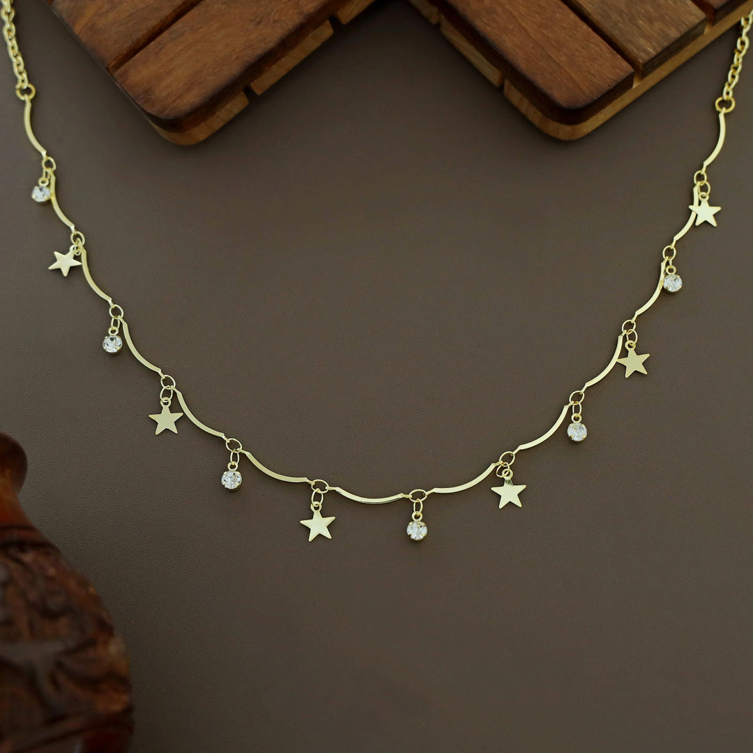 Golden Stick Hanging Star Glossy Stone Neckpiece