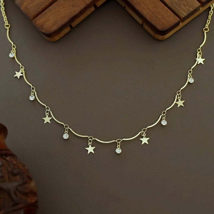 Golden Stick Hanging Star Glossy Stone Neckpiece