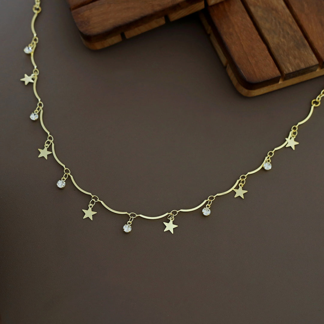 Golden Stick Hanging Star Glossy Stone Neckpiece