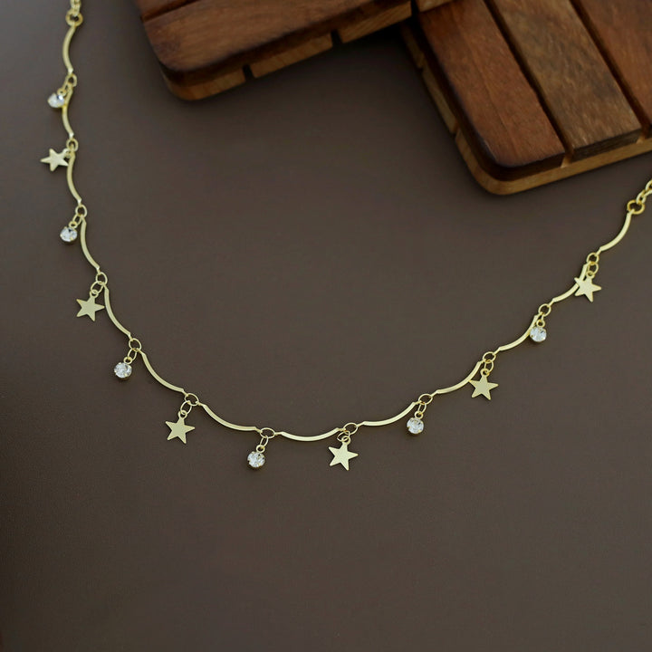 Golden Stick Hanging Star Glossy Stone Neckpiece