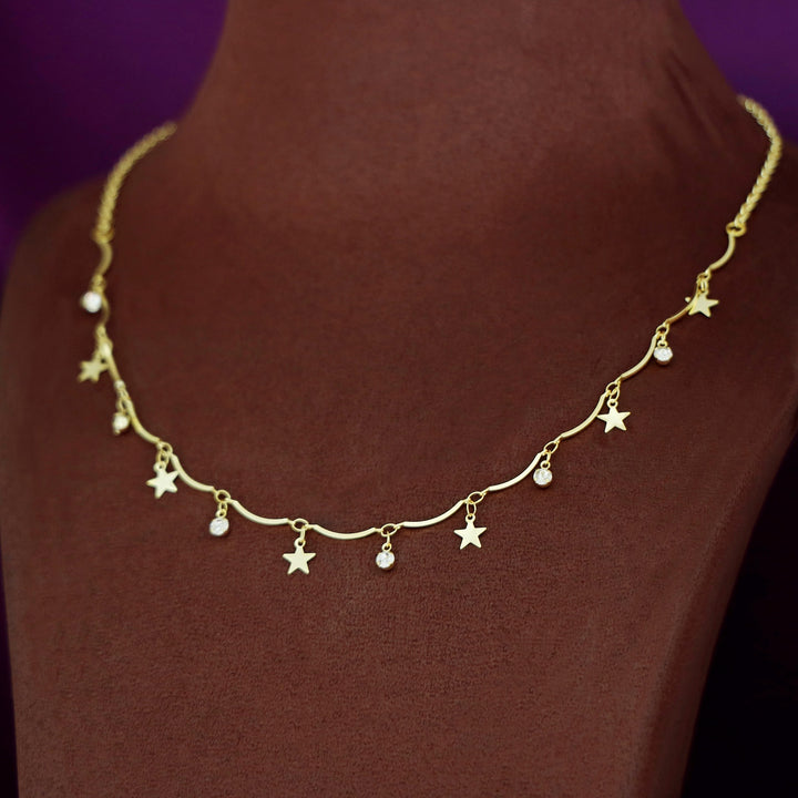 Golden Stick Hanging Star Glossy Stone Neckpiece