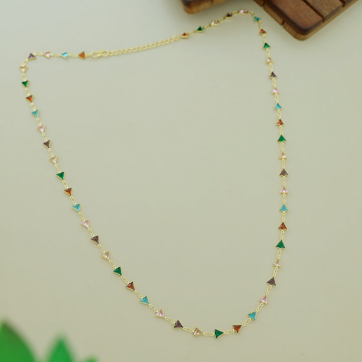 Golden Mini Triangle Glossy Stone Long Neckpiece