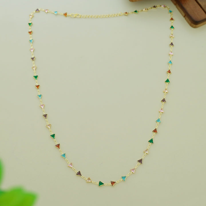 Golden Mini Triangle Glossy Stone Long Neckpiece