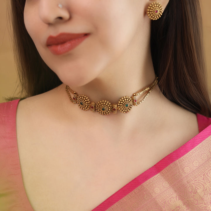 Dhruvani Tri Chakra Choker with Earring