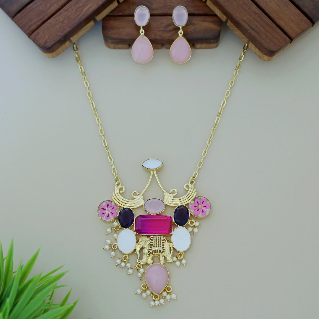 Hand Painted Glossy + MOP Neckpiece With Earring