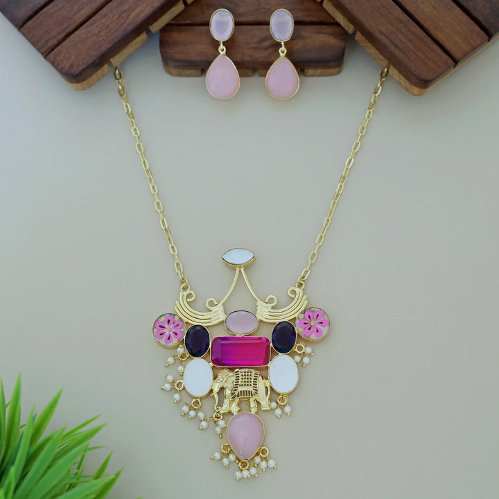 Hand Painted Glossy + MOP Neckpiece With Earring