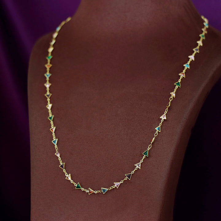 Golden Mini Triangle Glossy Stone Long Neckpiece