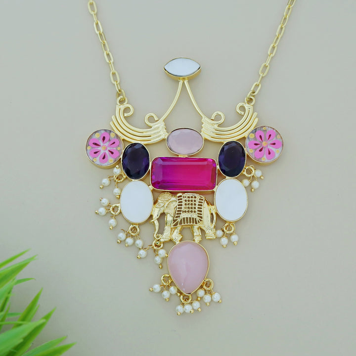 Hand Painted Glossy + MOP Neckpiece With Earring