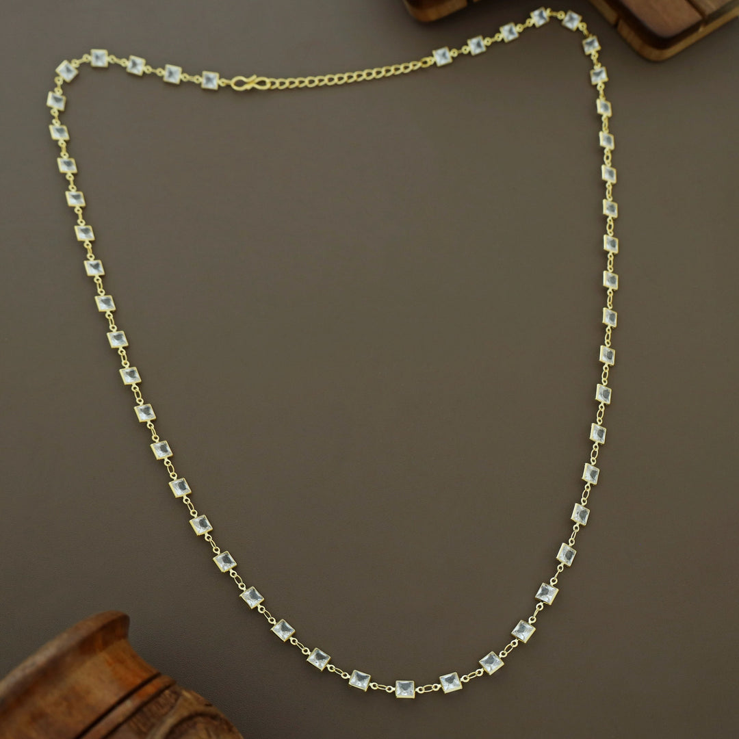 Zemira Golden Mini Square Glossy Stone Long Neckpiece