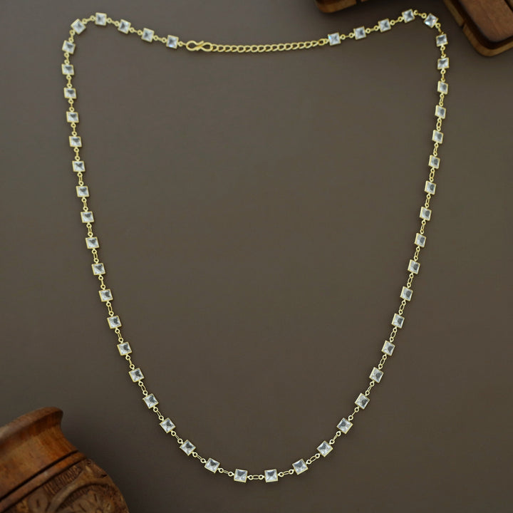 Zemira Golden Mini Square Glossy Stone Long Neckpiece