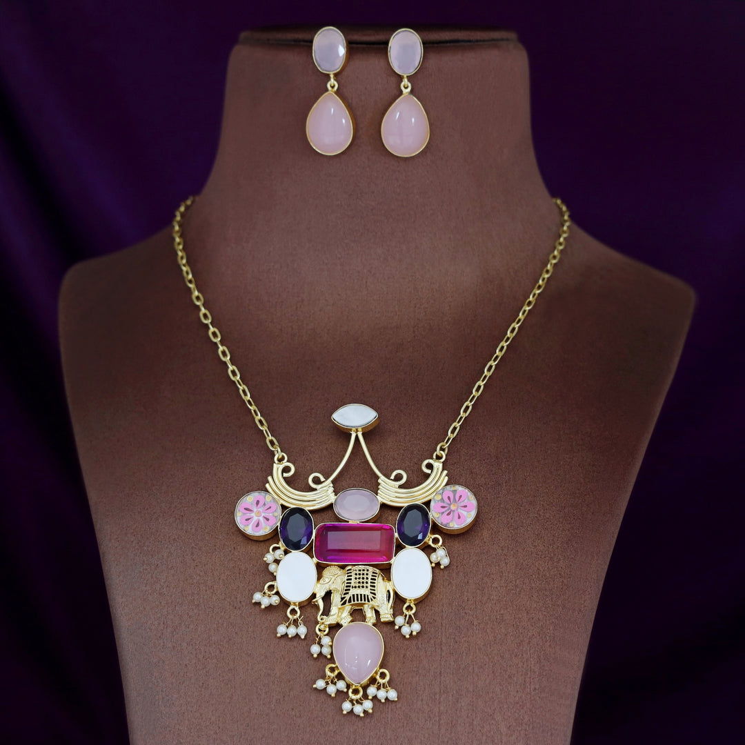 Hand Painted Glossy + MOP Neckpiece With Earring