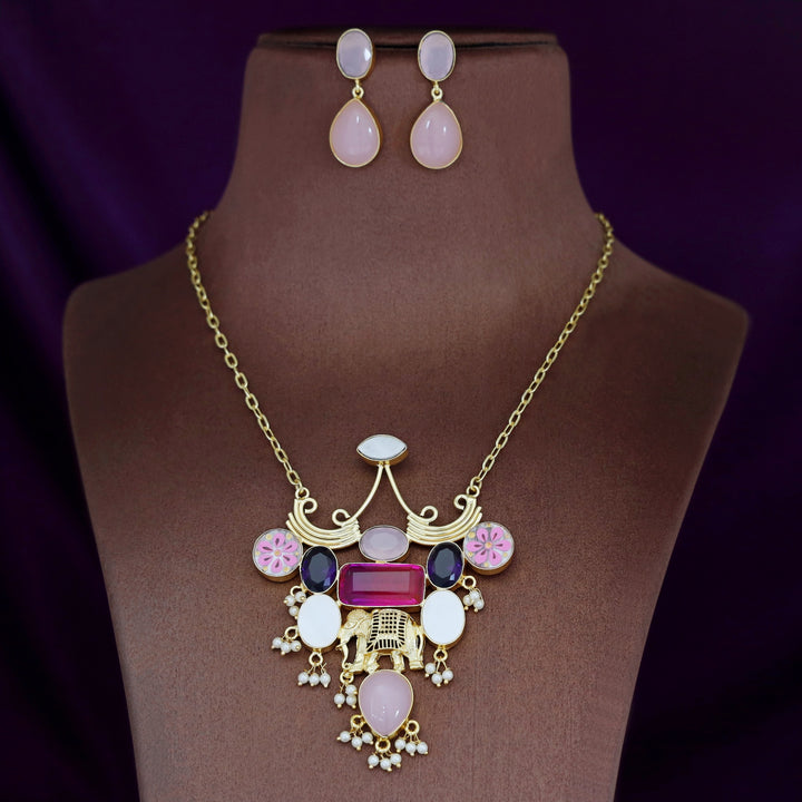 Hand Painted Glossy + MOP Neckpiece With Earring