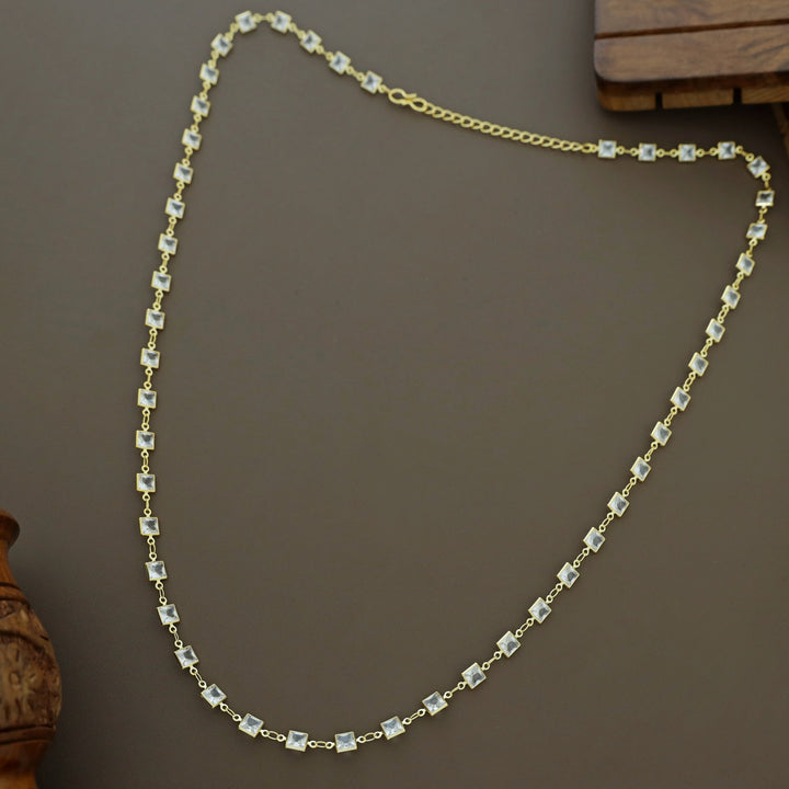 Zemira Golden Mini Square Glossy Stone Long Neckpiece