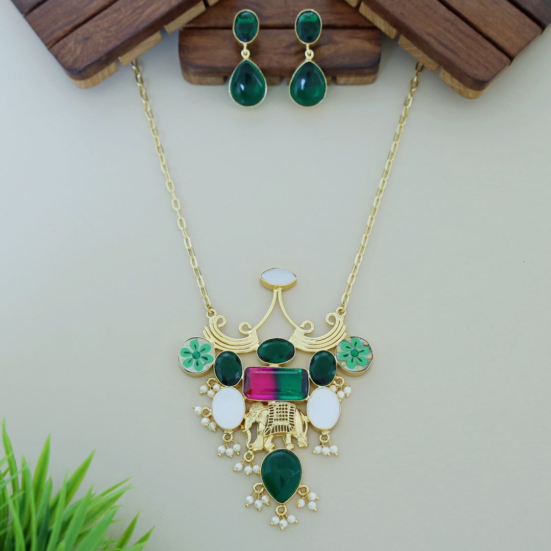 Hand Painted Glossy + MOP Neckpiece With Earring