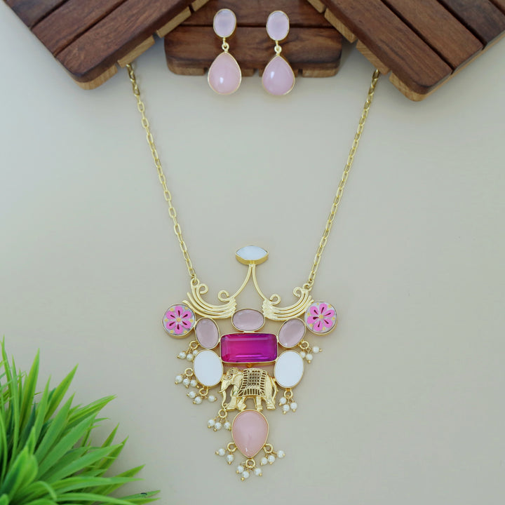 Hand Painted Glossy + MOP Neckpiece With Earring