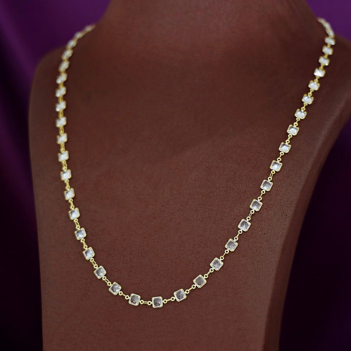 Zemira Golden Mini Square Glossy Stone Long Neckpiece