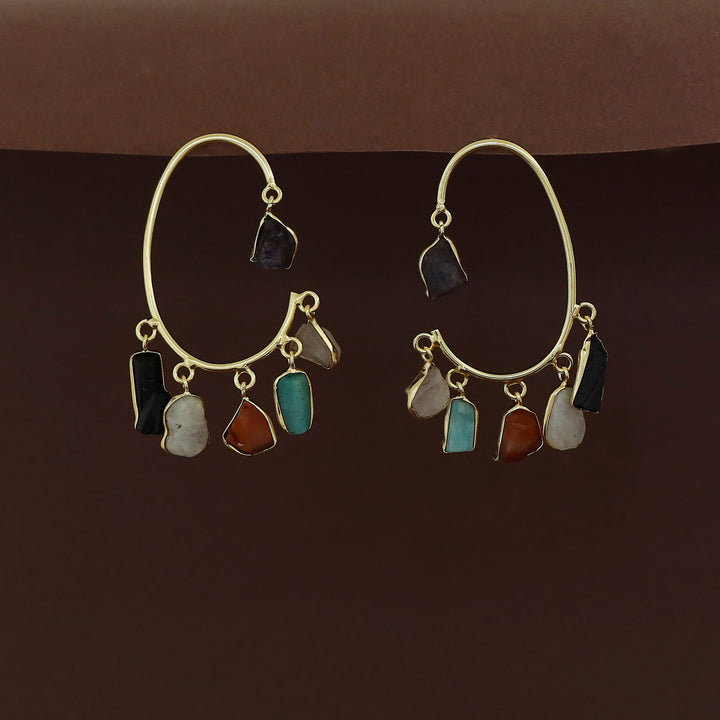 Deepanwita Golden C Shape Raw Stone Earring