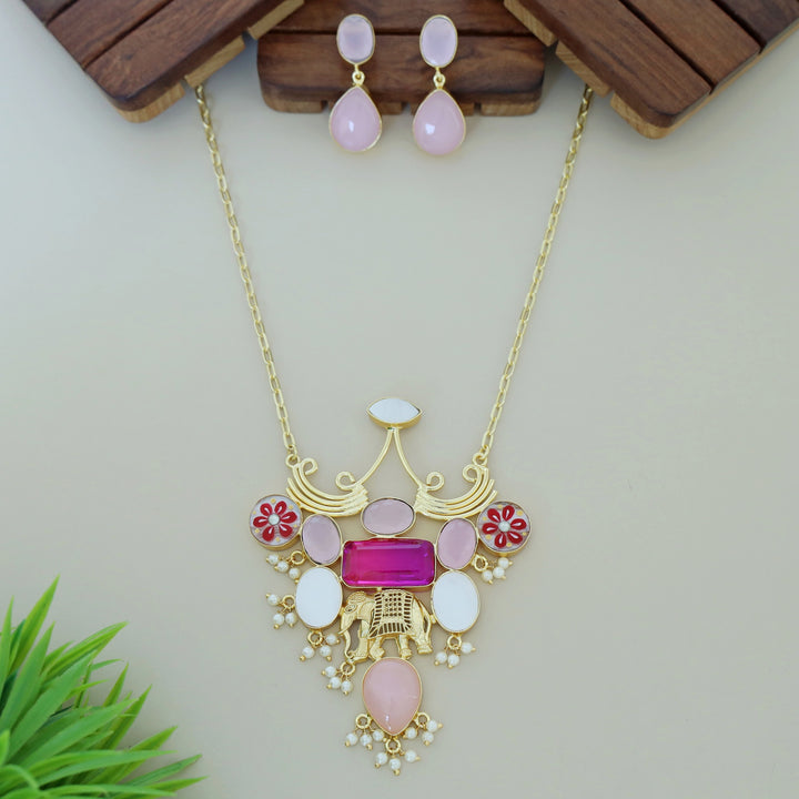 Hand Painted Glossy + MOP Neckpiece With Earring