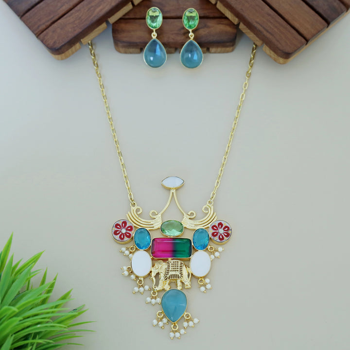 Hand Painted Glossy + MOP Neckpiece With Earring