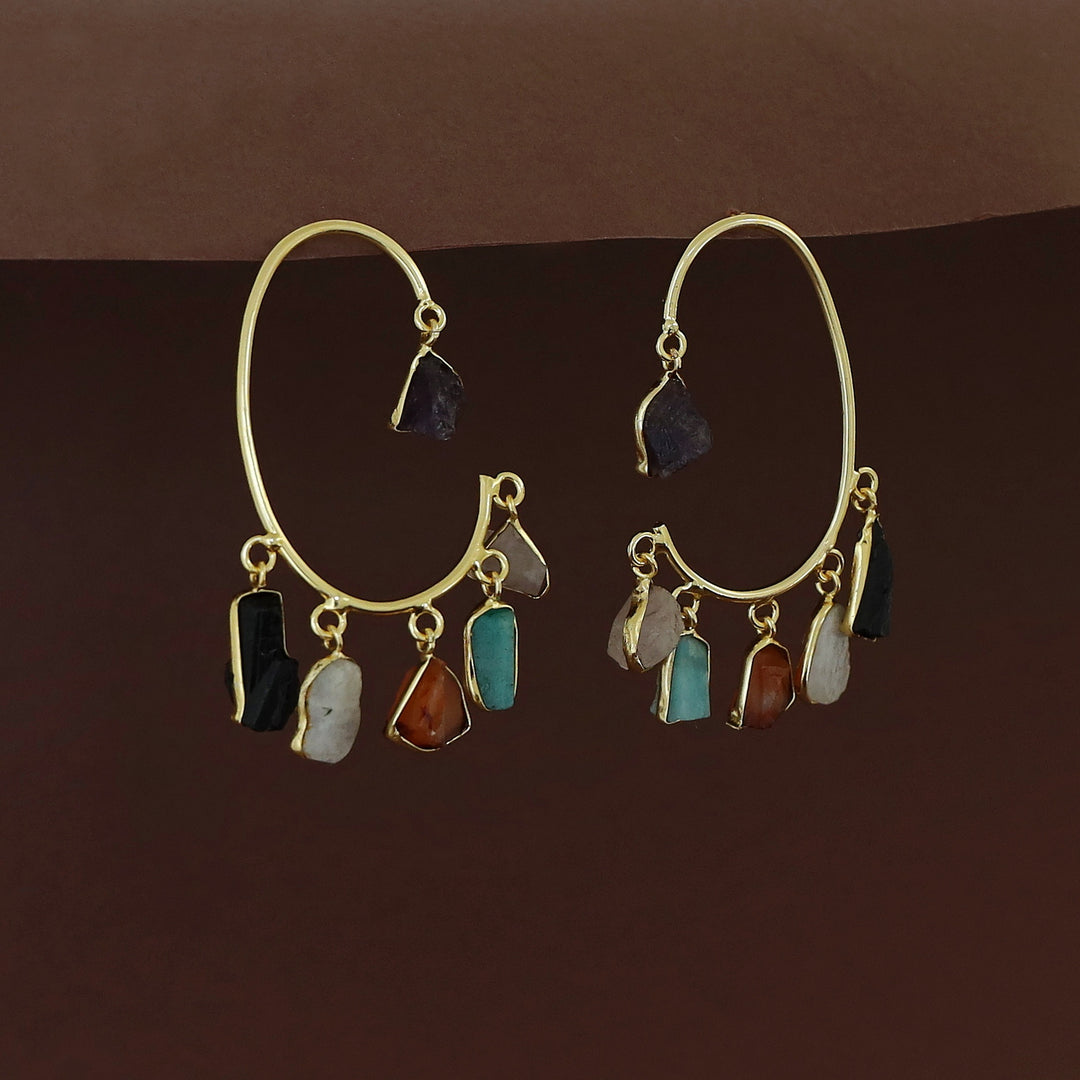 Deepanwita Golden C Shape Raw Stone Earring