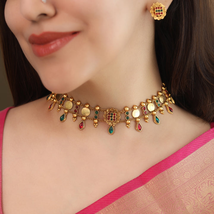 Kriti 2 Layer Chitrani Kashi Choker with Earring