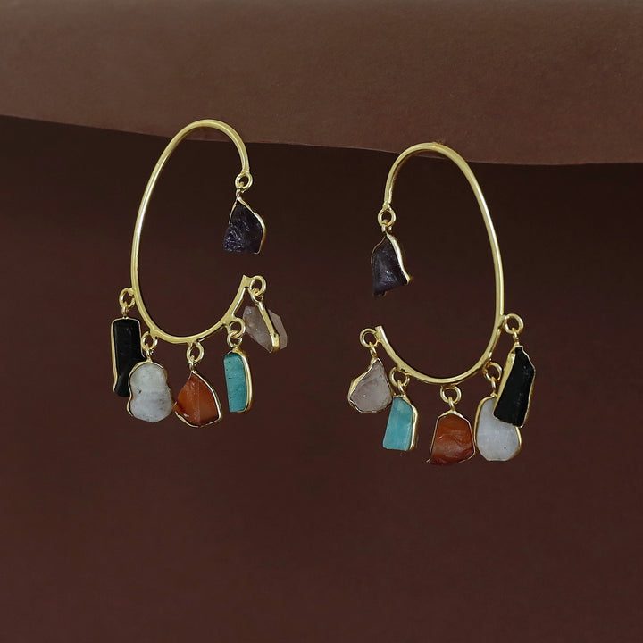 Deepanwita Golden C Shape Raw Stone Earring