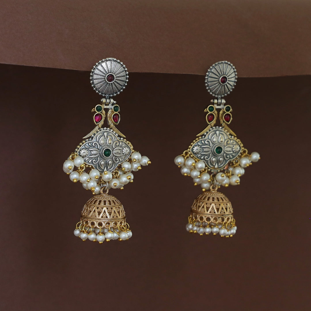 Nayana Dual Bird Pearl Jhumka Earring