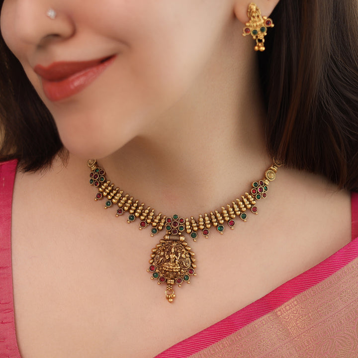 Lakshmi Bud Flower Neckpiece with Earring