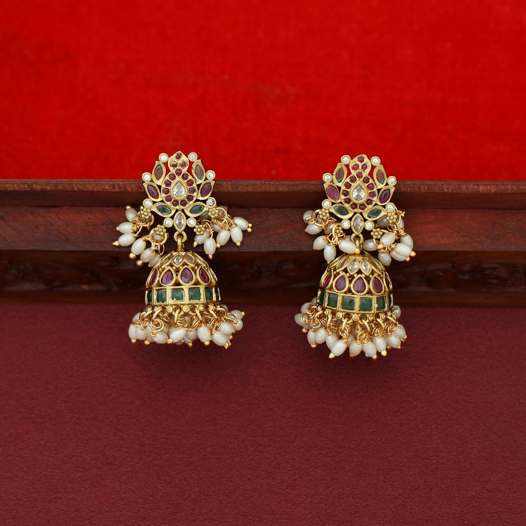 Aditha Kemp Stone Rice Pearl Jhumka
