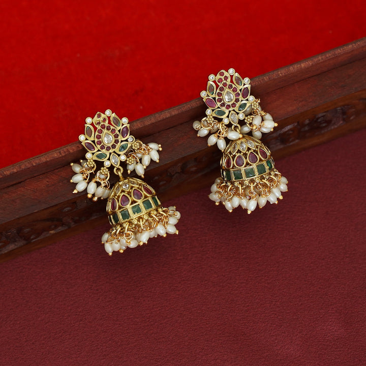 Aditha Kemp Stone Rice Pearl Jhumka