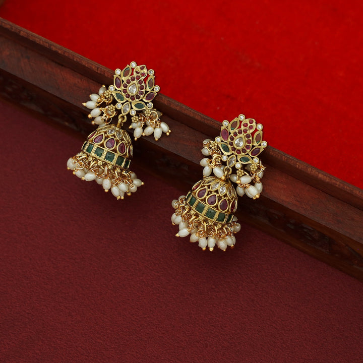 Aditha Kemp Stone Rice Pearl Jhumka