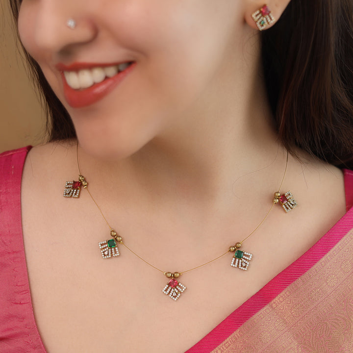 Aadira AD Stone String Neckpiece With Earring