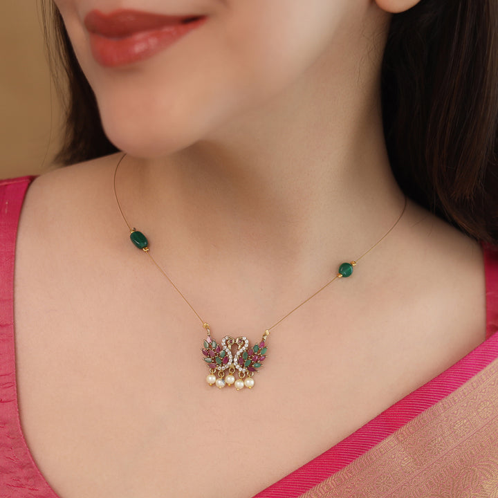 Ivanshi Dual Mayura Pearl Beaded String Neckpiece