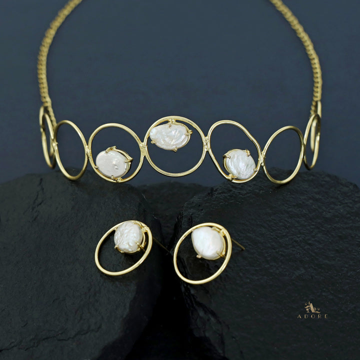 Dallas Golden Circle Baroque Choker With Earring