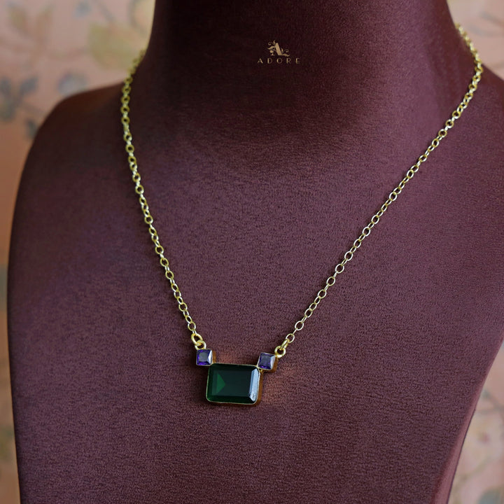 Golden Rectangle And Mini Square Glossy Neckpiece