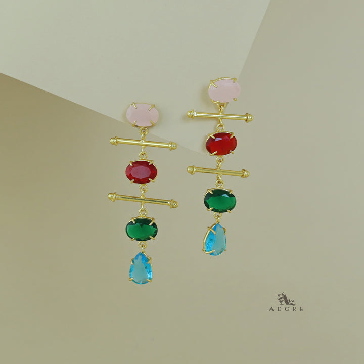 Dual Golden Stick And Oval Drop Glossy Earring