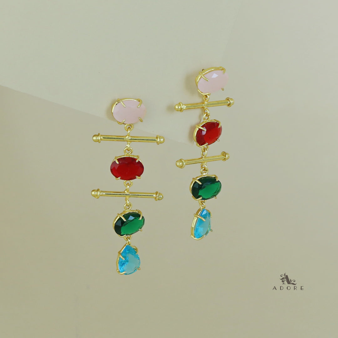 Dual Golden Stick And Oval Drop Glossy Earring
