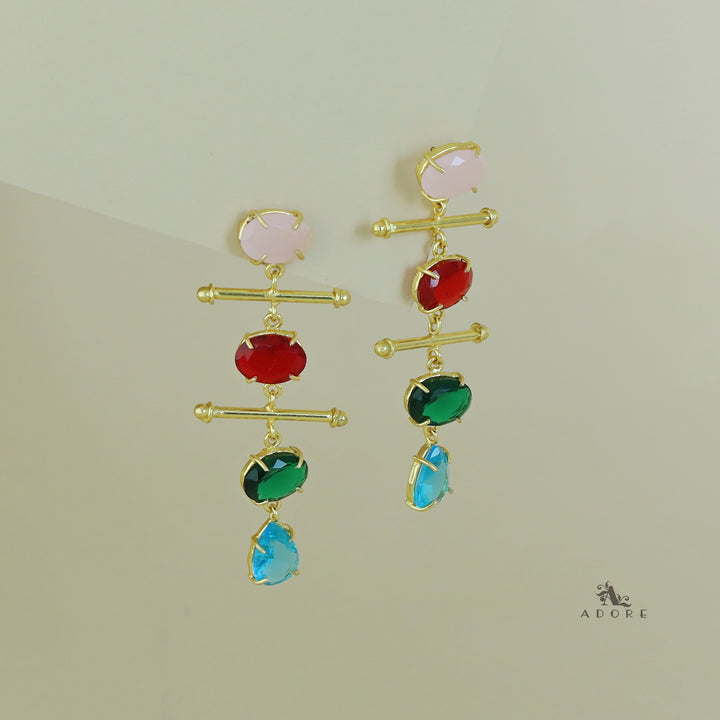 Dual Golden Stick And Oval Drop Glossy Earring
