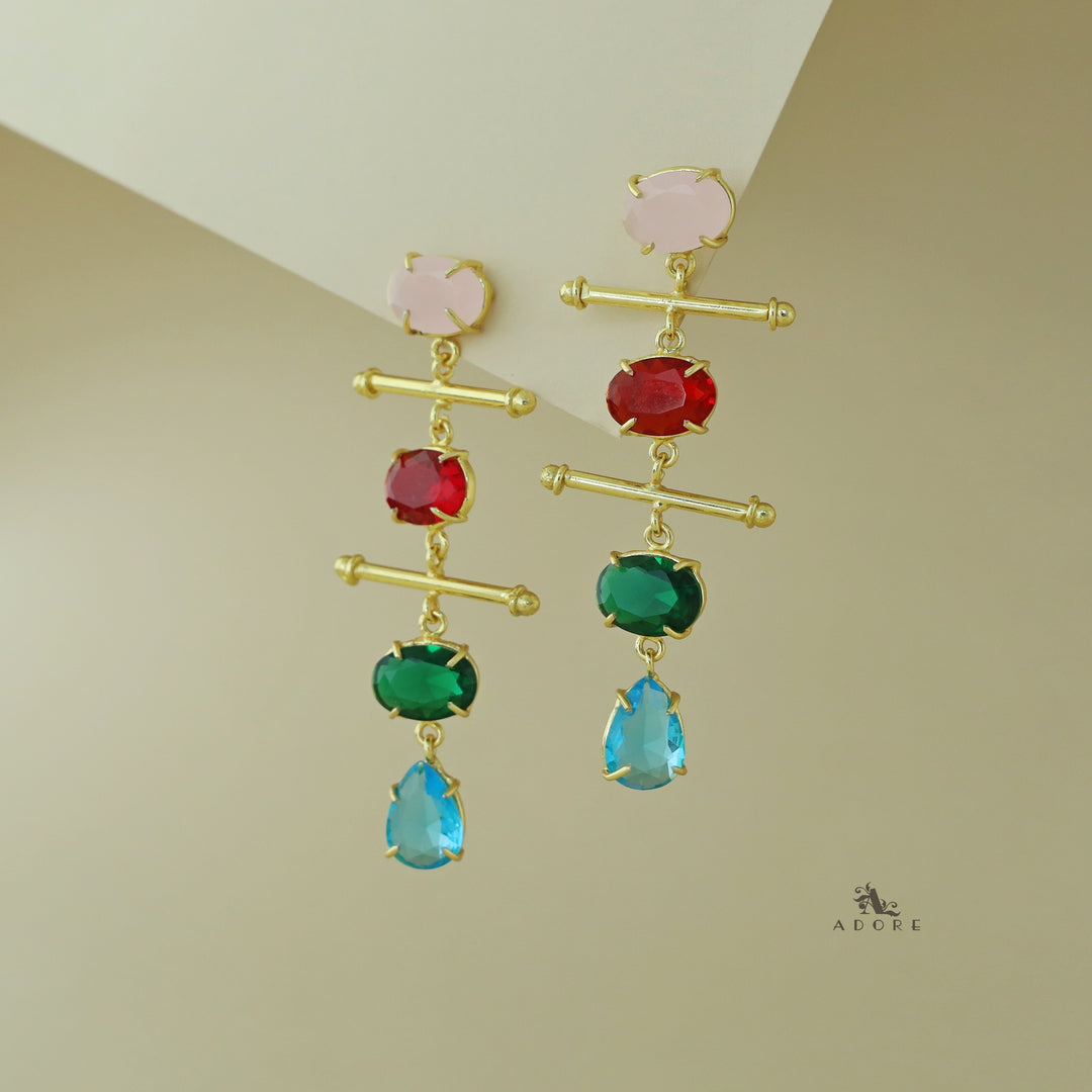 Dual Golden Stick And Oval Drop Glossy Earring