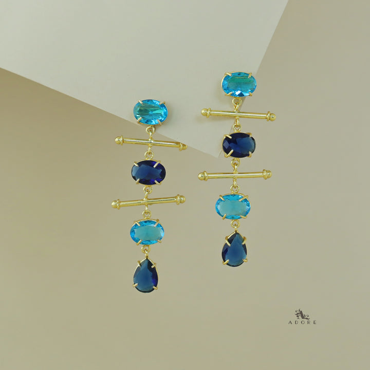 Dual Golden Stick And Oval Drop Glossy Earring