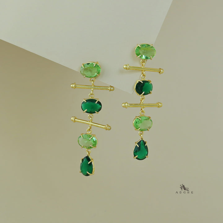 Dual Golden Stick And Oval Drop Glossy Earring