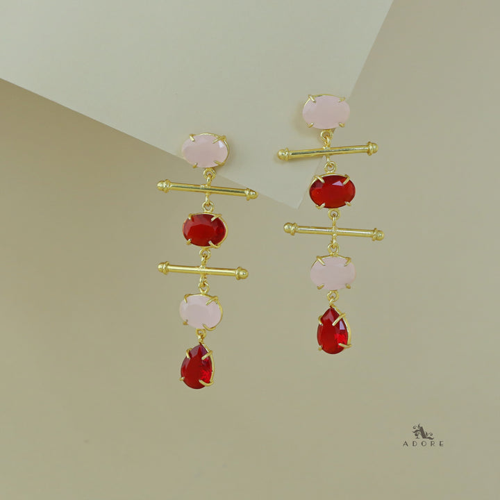 Dual Golden Stick And Oval Drop Glossy Earring