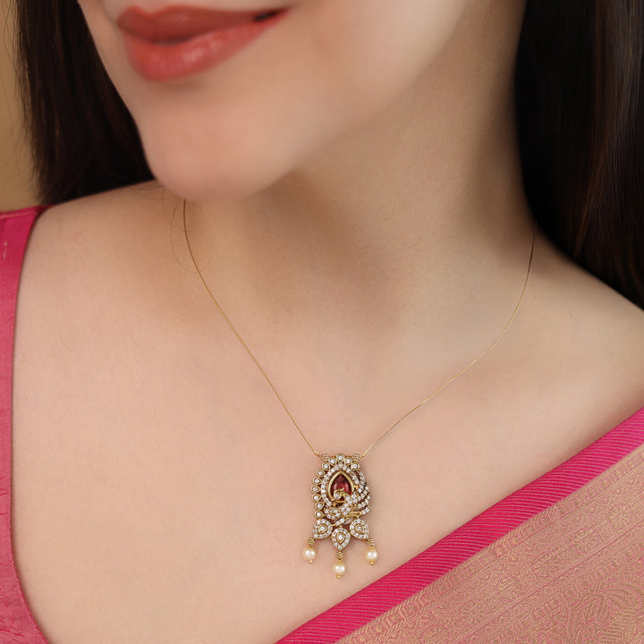 Nayomi AD Stone Mayura Pearl String Neckpiece